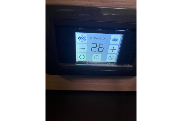 Digital control panel on 2023 Fountaine Pajot Astrea 42 Catamaran, displaying temperature settings.