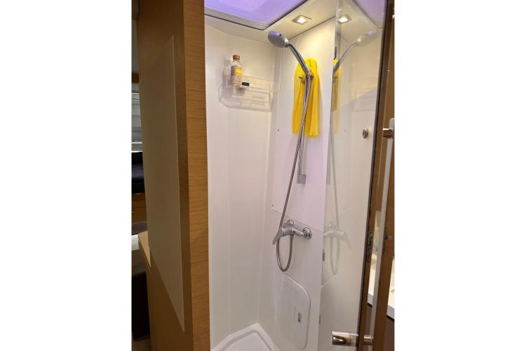 Shower area in 2016 Fountaine Pajot Ipanema 58 yacht, featuring modern fixtures.