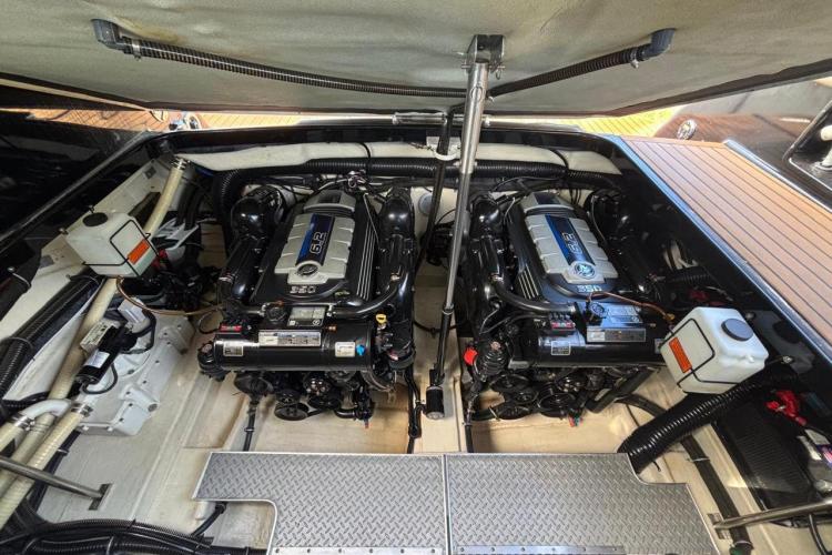 Engine compartment of a 2018 Formula 350 Crossover Bowrider, showcasing dual 6.2L engines.