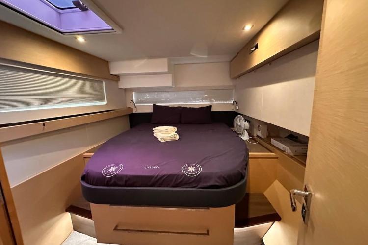 Luxurious cabin interior of 2016 Fountaine Pajot Ipanema 58 catamaran.
