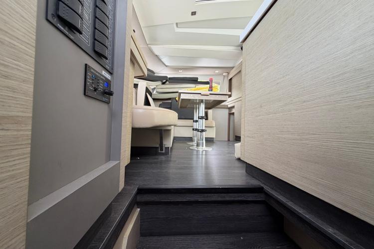 Interior of 2020 Fountaine Pajot Astrea 42 yacht, featuring modern design and sleek furnishings.