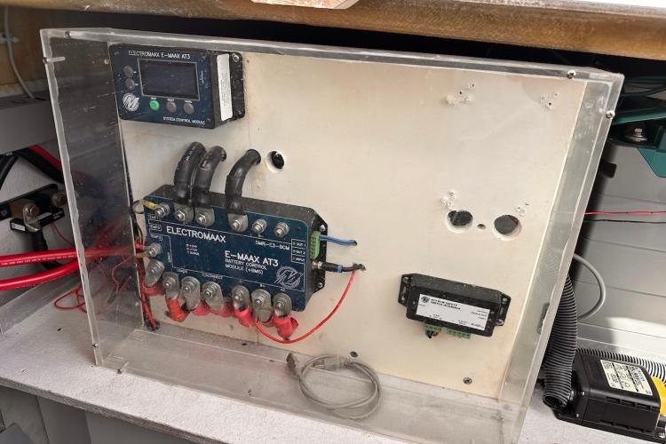 Electrical control panel on a 2016 Fountaine Pajot Ipanema 58 yacht.