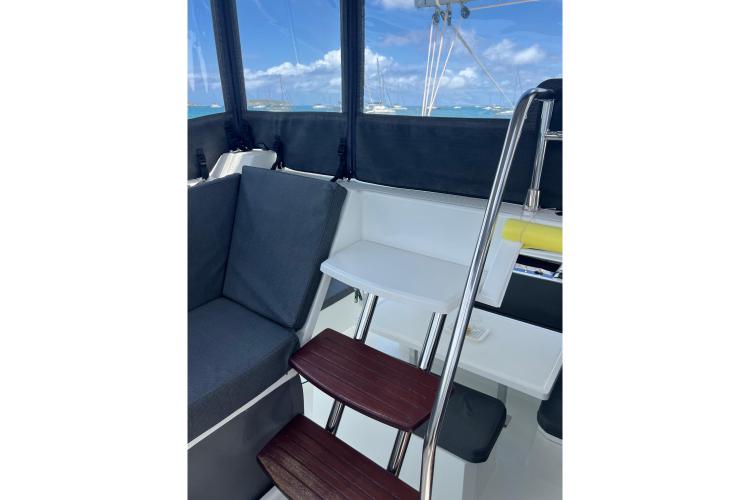 Interior of 2023 Fountaine Pajot Astrea 42 Catamaran with seating and steps.