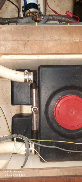 Boat engine compartment of a 2007 Elan Impression 434 with visible components and wiring.