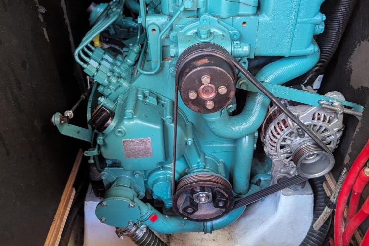 Engine of 2017 Dufour 460 Grand Large sailboat, showcasing mechanical components.