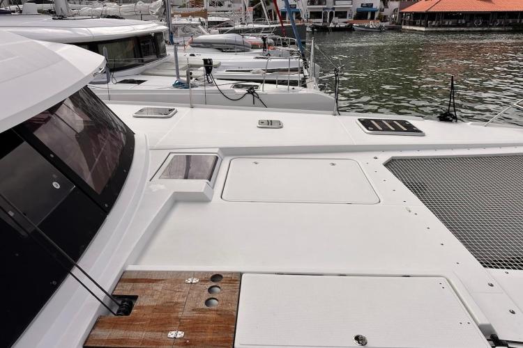 2016 Fountaine Pajot Ipanema 58 catamaran deck with sleek design and spacious layout.
