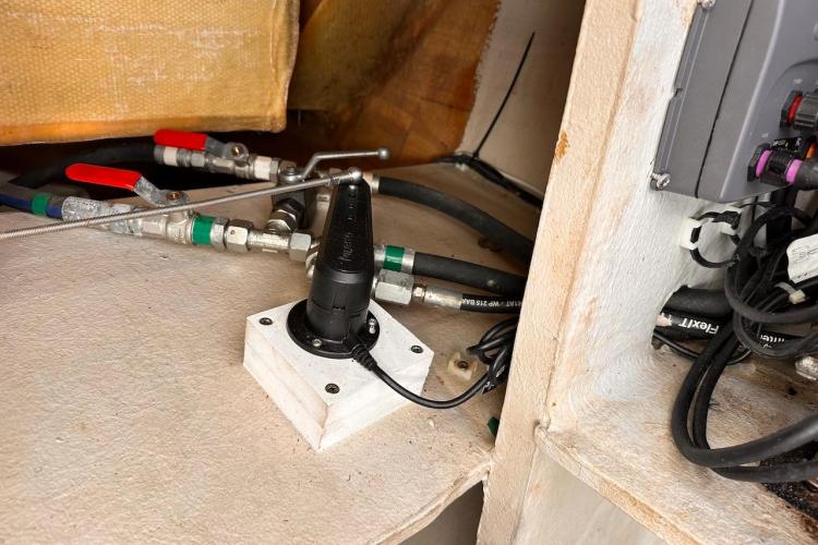 Hydraulic system components inside 2016 Fountaine Pajot Ipanema 58 yacht.