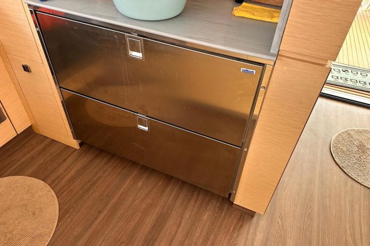 Stainless steel drawers in 2016 Fountaine Pajot Ipanema 58 yacht interior.