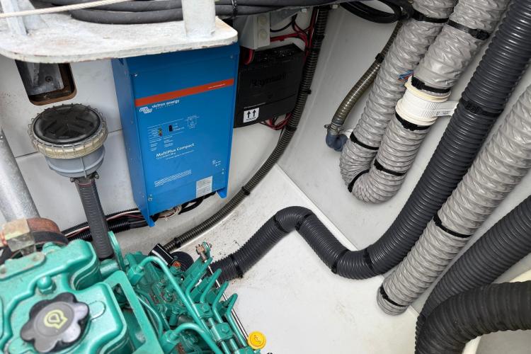 Engine room of 2020 Fountaine Pajot Astrea 42 with Victron Energy MultiPlus Compact.