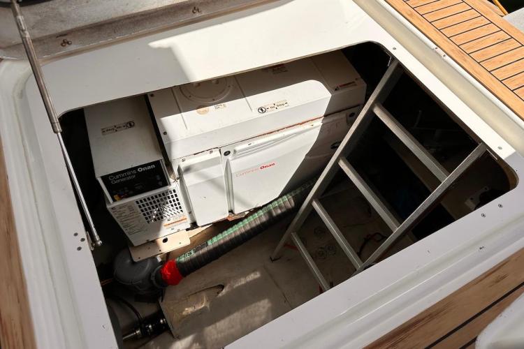 Engine compartment of 2016 Fountaine Pajot Ipanema 58 with Cummins Onan generator.